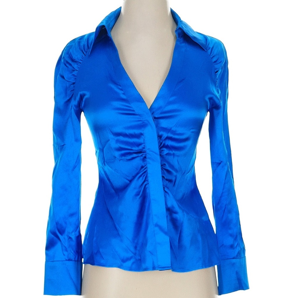 INTERMIX Blue Satin Silk Blouse